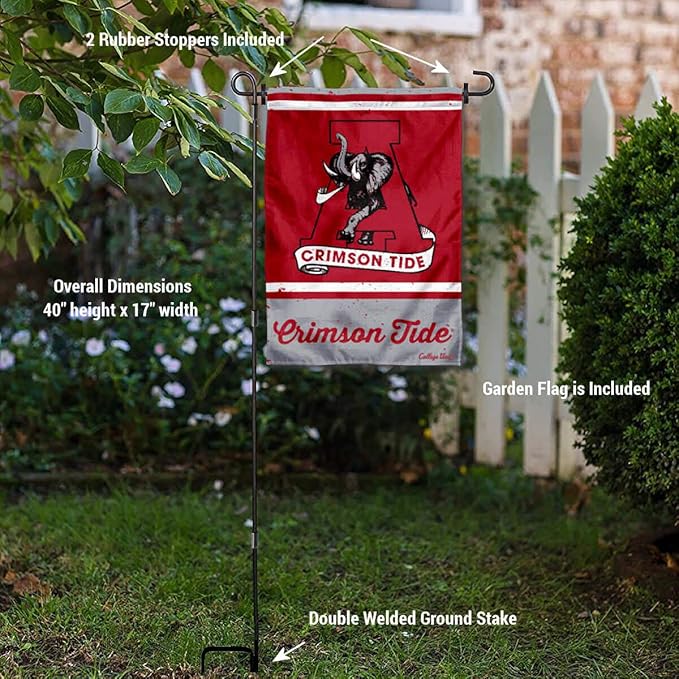WinCraft Alabama Crimson Tide Vintage Retro Throwback Garden Flag with Stand Holder-VerdiqueGarden