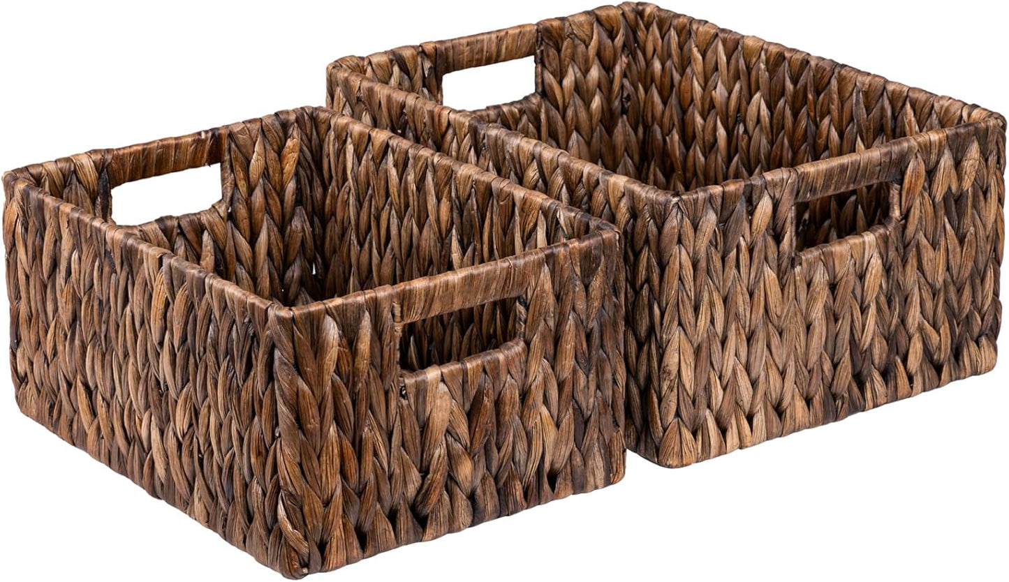 FairyHaus Wicker Basket with Handle 2Pack-15x11x7" & 13.4x9.5x6.5", Brown Water Hyacinth Wicker Baskets for Storage, Natural Hand Woven Baskets for Organizing-VerdiqueGarden