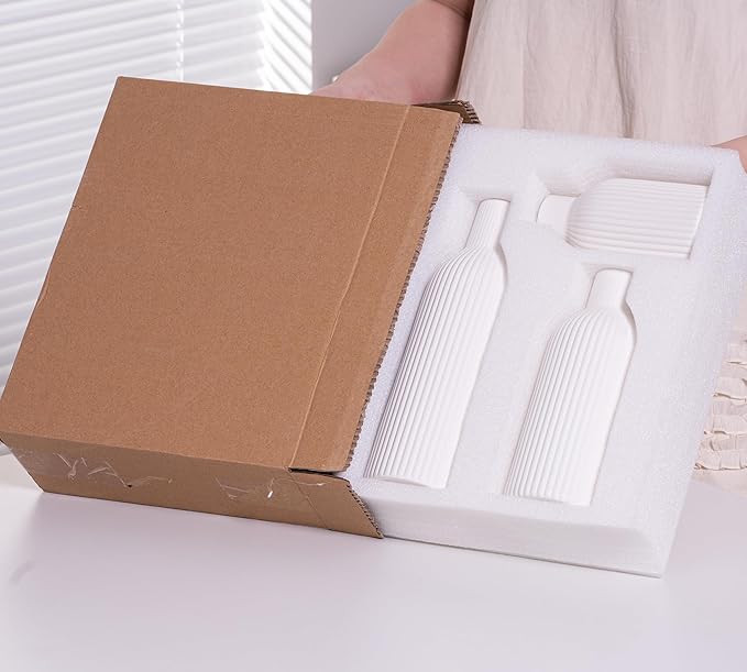 Ceramic Vase Set of 3, Flower Vases for Spring Room Decor, Kitchen Farmhouse, Modern Boho Style(White)-VerdiqueGarden