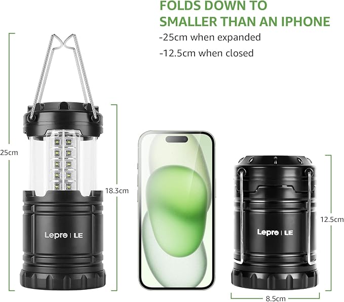 Lepro LED Camping Lanterns Battery Powered, Collapsible, IPX4 Water Resistant, Outdoor Portable Lights for Emergency, Hurricane, Storms and Outages-VerdiqueGarden