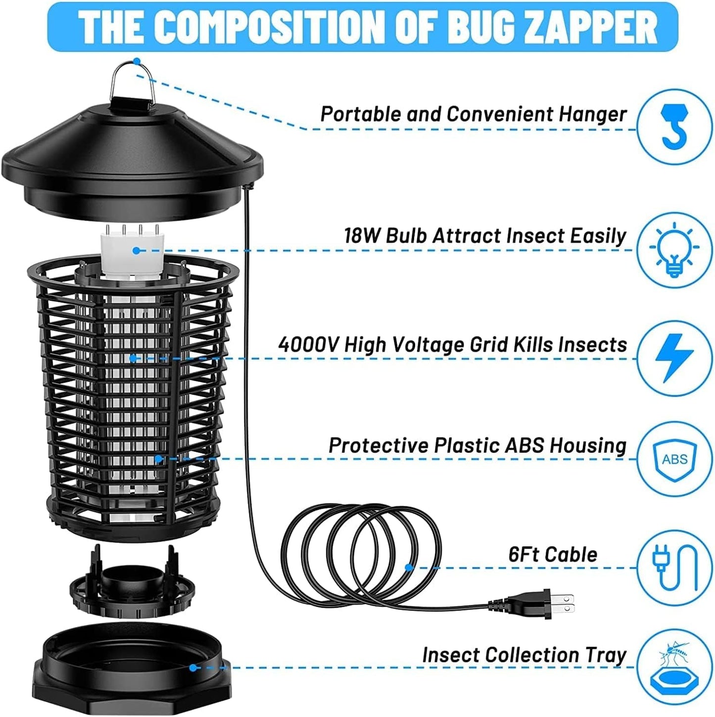 Bug Zapper Outdoor Indoor, Zechuan Electric Mosquito Zapper, Electronic Mosquito Killer Lantern, Waterproof Fly Trap Insect Killer for Home Backyard Patio Garden Camp Site-VerdiqueGarden