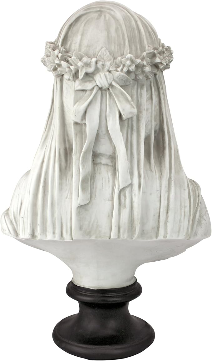 Design Toscano Veiled Maiden Indoor Bust Statue, 9 Inch Wide, 14 Inch Tall, Cast Stone Resin, Antiqued White Finish with a Black Painted Base-VerdiqueGarden