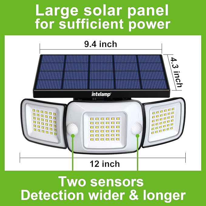 intelamp Solar Outdoor Lights,6000mAh Motion Sensor with Dual Sensors,Waterproof Solar Flood Lights 270°Wide Angle for Outside with 3 Modes-VerdiqueGarden
