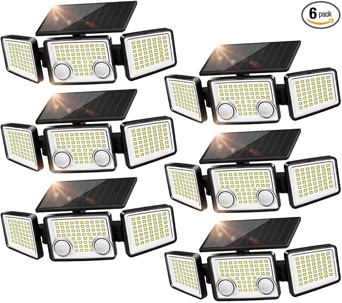 UME Solar Outdoor Lights 3000 Lumen 7000K, 152 LED Super Bright Motion Sensor Outdoor Lights with 2 Sensors, IP65 Waterproof 270 Wide Angle Solar Flood Lights with 3 Modes for Garden - 6 Pack-VerdiqueGarden