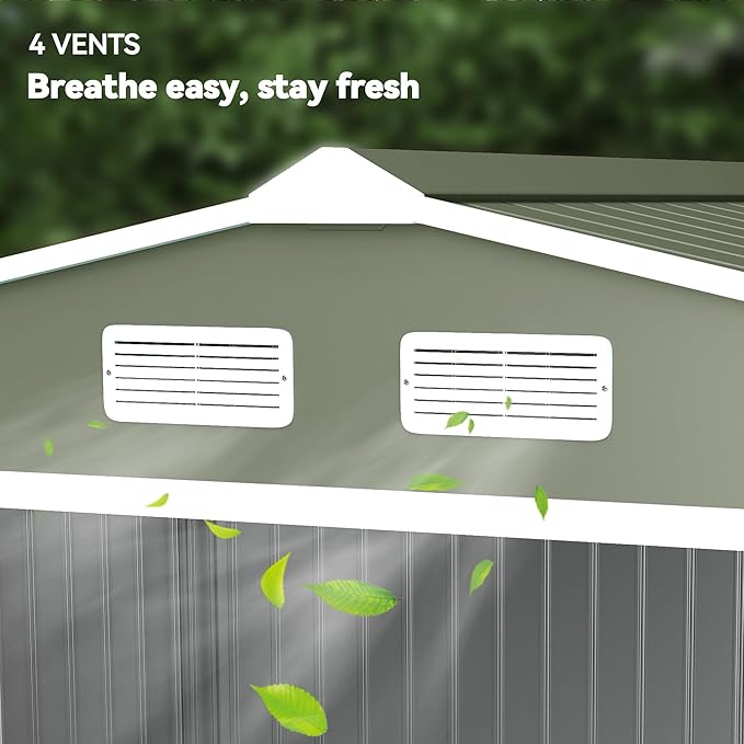 Outsunny 9' x 6' Outdoor Storage Shed, Garden Tool Metal Shed with Foundation Kit, Double Lockable Door, Air Vents and Sloping Roof, for Backyard, Patio, Lawn, Green-VerdiqueGarden