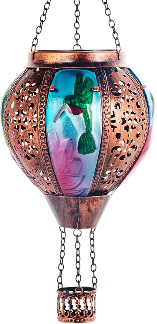 Hot Air Balloon Solar Lantern Hummingbird Lights, Flickering Flame Solar Hanging Lights for Outside,Waterproof for Garden Yard Patio Porch Decoration（Hummingbird）-VerdiqueGarden