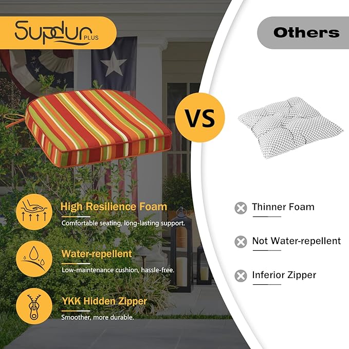 Outdoor Round Corner Seat Cushion, 17"x16"x2", Set of 4, Non Slip Seat Cushion Pads with Removable Cover for Patio Furniture, Garden Yard Lawn, Rainbow Stripe-VerdiqueGarden