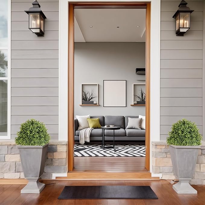 27" Tall Artificial Boxwood Ball Topiary Trees Set of 2, UV Resistant Large Faux Plants Outdoor, 2ft Fake Bushes and Shrubs Look Real with Ground Spike for Front Porch Outside Planter Backyard Decor-VerdiqueGarden