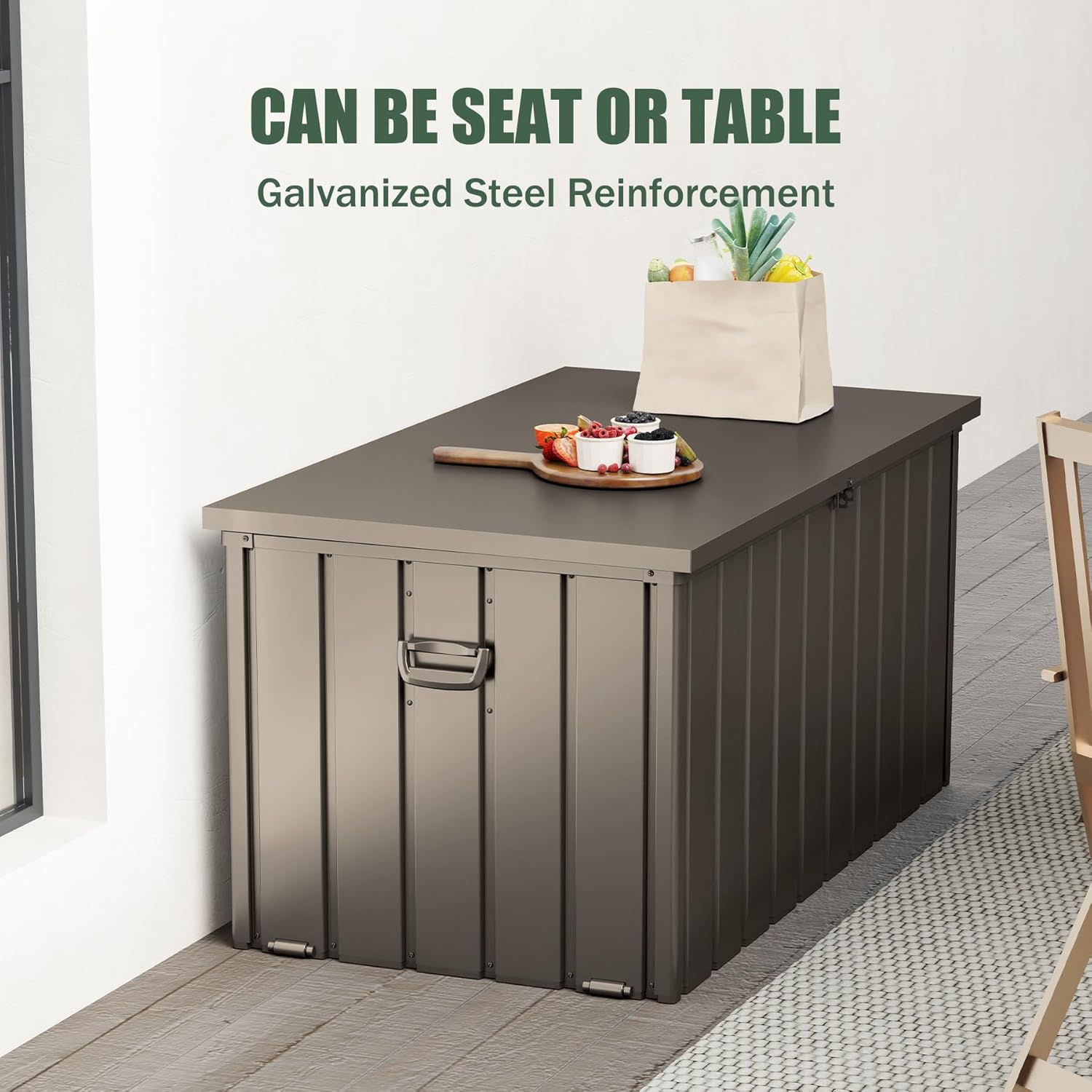 Domi Deck Box 200 Gallon, Waterproof Lockable Steel Outdoor Storage Container for Outside Cushions, Garden Tools and Pools Equipment-VerdiqueGarden