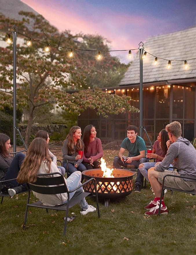 LOPANNY String Light Poles for Outside - 2 Pack 9.8FT Poles for Outdoor String Lights, Outdoor Light Poles for String Lights Hanging - Backyard, Garden, Patio, Deck Lighting Stand for Parties, Wedding-VerdiqueGarden