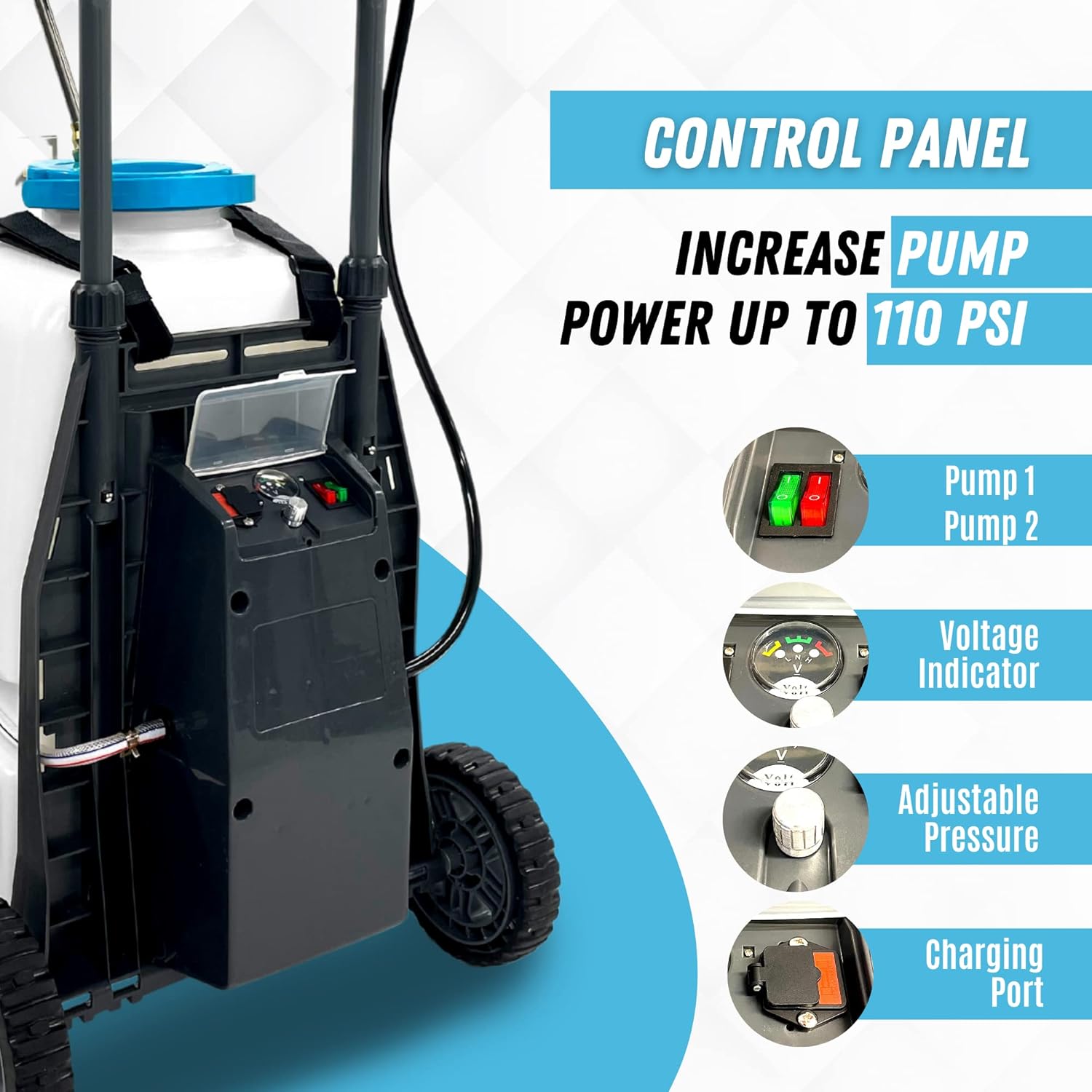 10.5 Gal Battery Powered Sprayer with Double Professional Pump with Wheels, Multifunctional and Portable Weed Sprayer for Lawn & Garden with Adjustable HD Wand and Nozzles-VerdiqueGarden