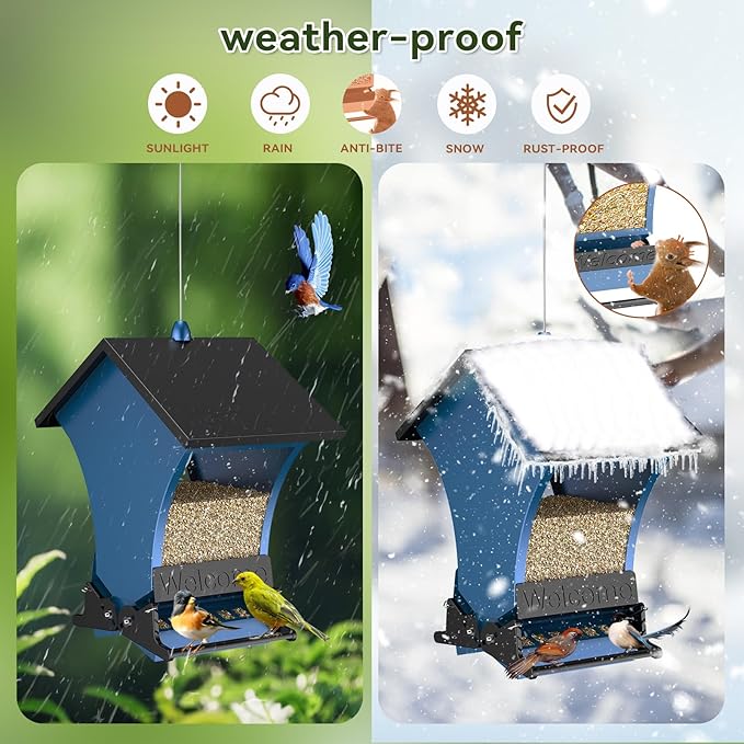 Wildpark Squirrel Proof Bird Feeders for Outdoors, 5LB Metal Hanging Feeders, Large Wild Feeders for Cardinals, Chickadees, Durable Backyard Feeders -One in Blue-VerdiqueGarden