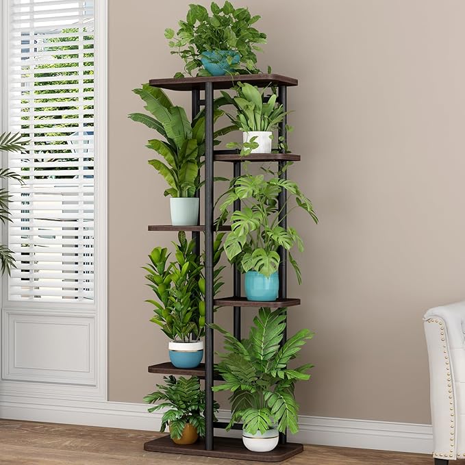 LINZINAR Plant Stand 6 Tier 7 Potted Indoor Plant Shelf Multiple Stands for Garden Corner Balcony Living Room-VerdiqueGarden