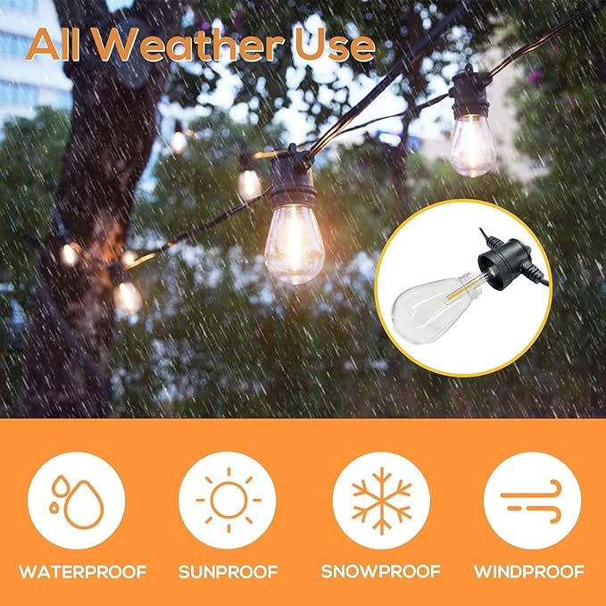 SUNTHIN Outdoor String Lights, 144ft(3 Pack 48ft) Patio Lights with LED Shatterproof Bulbs, Hanging for Outside, Garden, Backyard, Deck, Porch, Bistro, Pool, Party-VerdiqueGarden