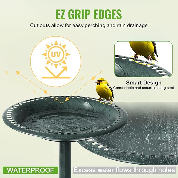 Backyard Expressions Outdoor Garden Bird Bath - Green - Weather Resistant Polyresin - 27 Inch-VerdiqueGarden