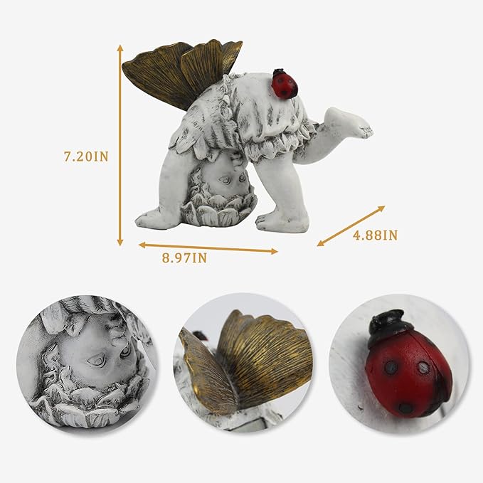 Garden Flower Fairy Outdoor Solar Decor, Resin Ornaments for Patio Lawn Yard Porch, Playful Garden Statue for Outside Angel Gifts, 8.98 Inches Tall-VerdiqueGarden