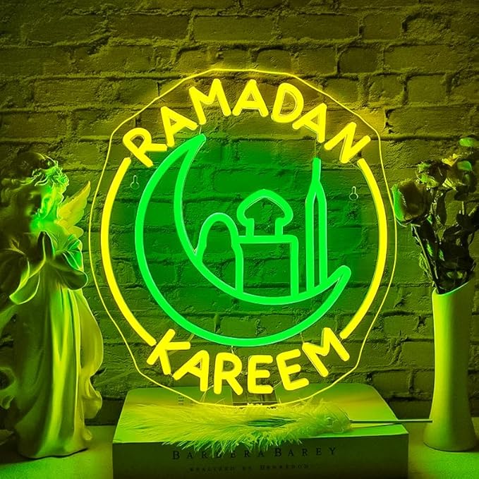 Ramadan Kareem Neon Sign Ramadan Decoration Neon Signs for Wall Decor Dimmable Ramadan Mubarak Neon Lights LED Light Up Sign for Islamic Bedroom Living Room Ramadan Celebration Gift Muslim Party-VerdiqueGarden