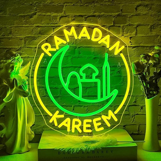 Ramadan Kareem Neon Sign Ramadan Decoration Neon Signs for Wall Decor Dimmable Ramadan Mubarak Neon Lights LED Light Up Sign for Islamic Bedroom Living Room Ramadan Celebration Gift Muslim Party-VerdiqueGarden