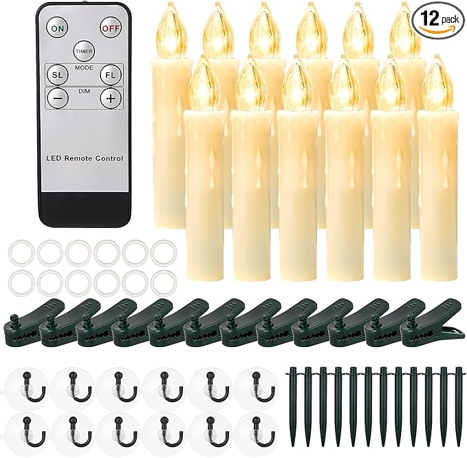 Flickering Flameless Window Candle LED Christmas Tree Candle Lights Warm White Battery Operated Electric Taper Candles with Remote Perfect for Home Garden Wedding Parties Decor (12 PCS,Ivory)-VerdiqueGarden