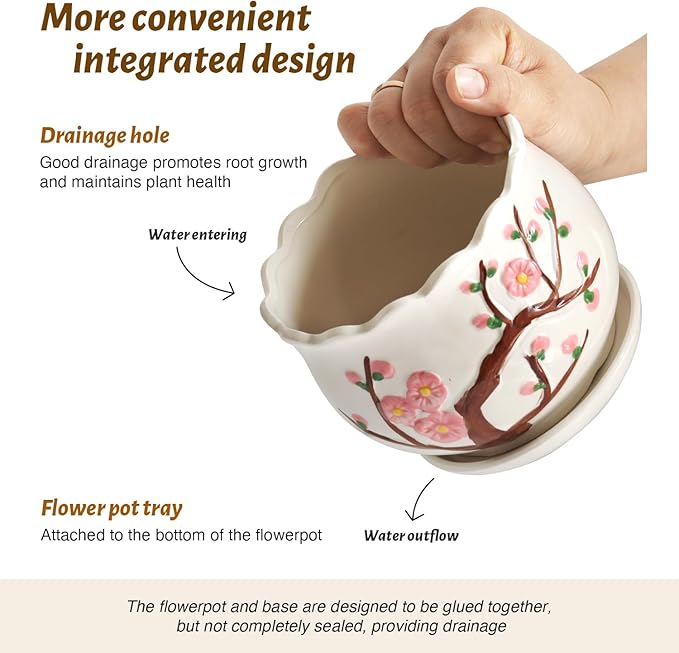 Ceramic Plant Pots with Drainage Holes and Saucers, Round Flower Pots for Indoor Plant, 3.9/5.2/6.7 Inches Small Flower Planters Set of 3-VerdiqueGarden