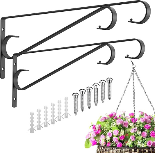 Plant Hangers Outdoor (2 Pack-15.5 Inch Black) Plant Hooks Heavy Duty Iron Plant Hanger Hook for Wall, Hanging Plant Bracket for Planters, Bird Feeders, Lanterns, Wind Chimes, Outdoor-VerdiqueGarden