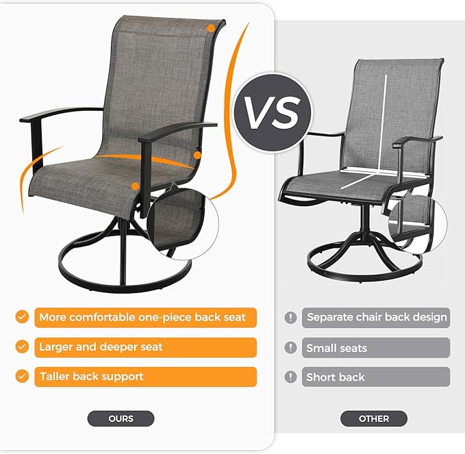 Grand patio Outdoor Swivel Dining Chairs 6-Piece Patio Dining Chair Set Mesh Sling Patio High Back Swivel Rockers, Mixed Coffee-VerdiqueGarden