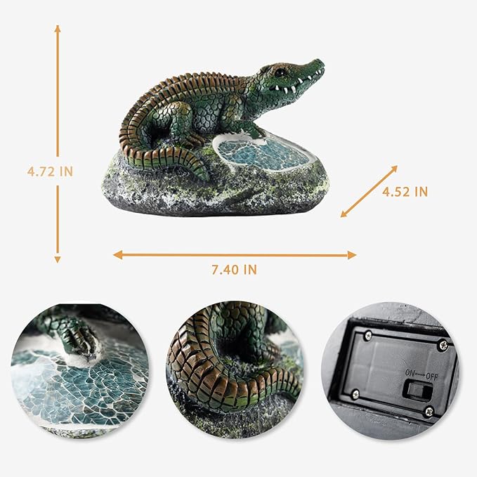 Garden Statue Crocodile,Solar Crocodile Decor for Outdoor,Resin Crocodiles Figurine with Solar Light for Patio,Balcony,Yard,Lawn Ornament,Perfect Garden Gift-VerdiqueGarden