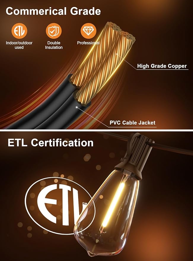 GPATIO 120FT Outdoor String Lights, Waterproof Patio Lights with 64 Hanging Lights ST38 Bulbs, 2700k Shatterproof for Backyard Gazebo Porch Garden Outside Decor-VerdiqueGarden