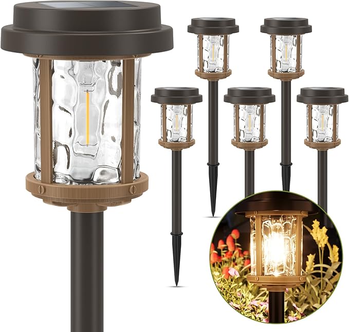 XMCOSY+ Solar Lights Outdoor, 6 Pack Pathway Lights Solar Powered, 20 LM LED Glass Outside Light, Waterproof Lighting for Garden Yard Landscape Driveway Walkway (Warm White)-VerdiqueGarden