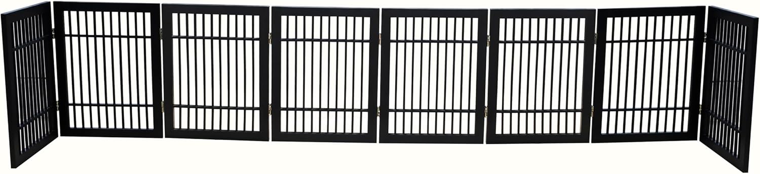 Pet Dog Gate Strong and Durable Freestanding Folding Acacia Hardwood Portable Wooden Fence Indoors or Outdoors by Urnporium (Black Pet Gate, 8 Panel 24" Tall)-VerdiqueGarden