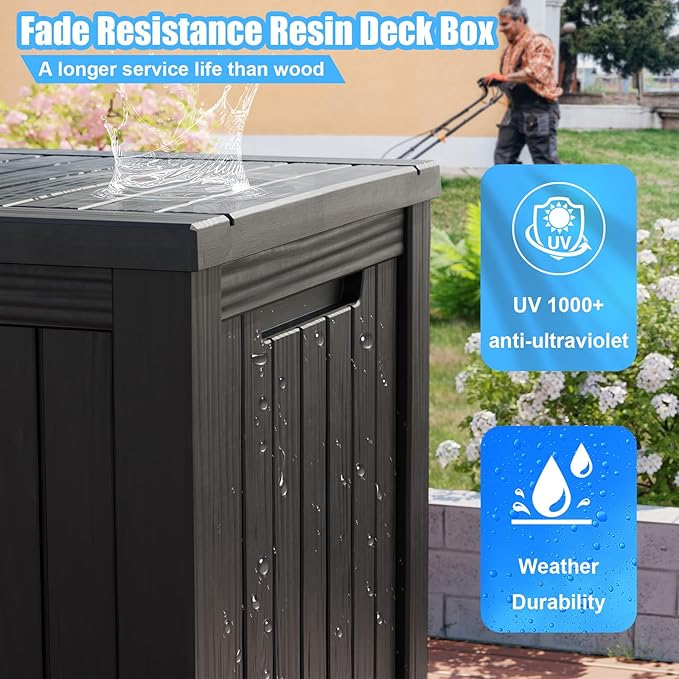 180 Gallon Outdoor Deck Box,Storage Lockable Waterproof Patio Furniture,Garden Tools,Cushions,Pool Accessories Outside Storage Resin Box(Black)-VerdiqueGarden