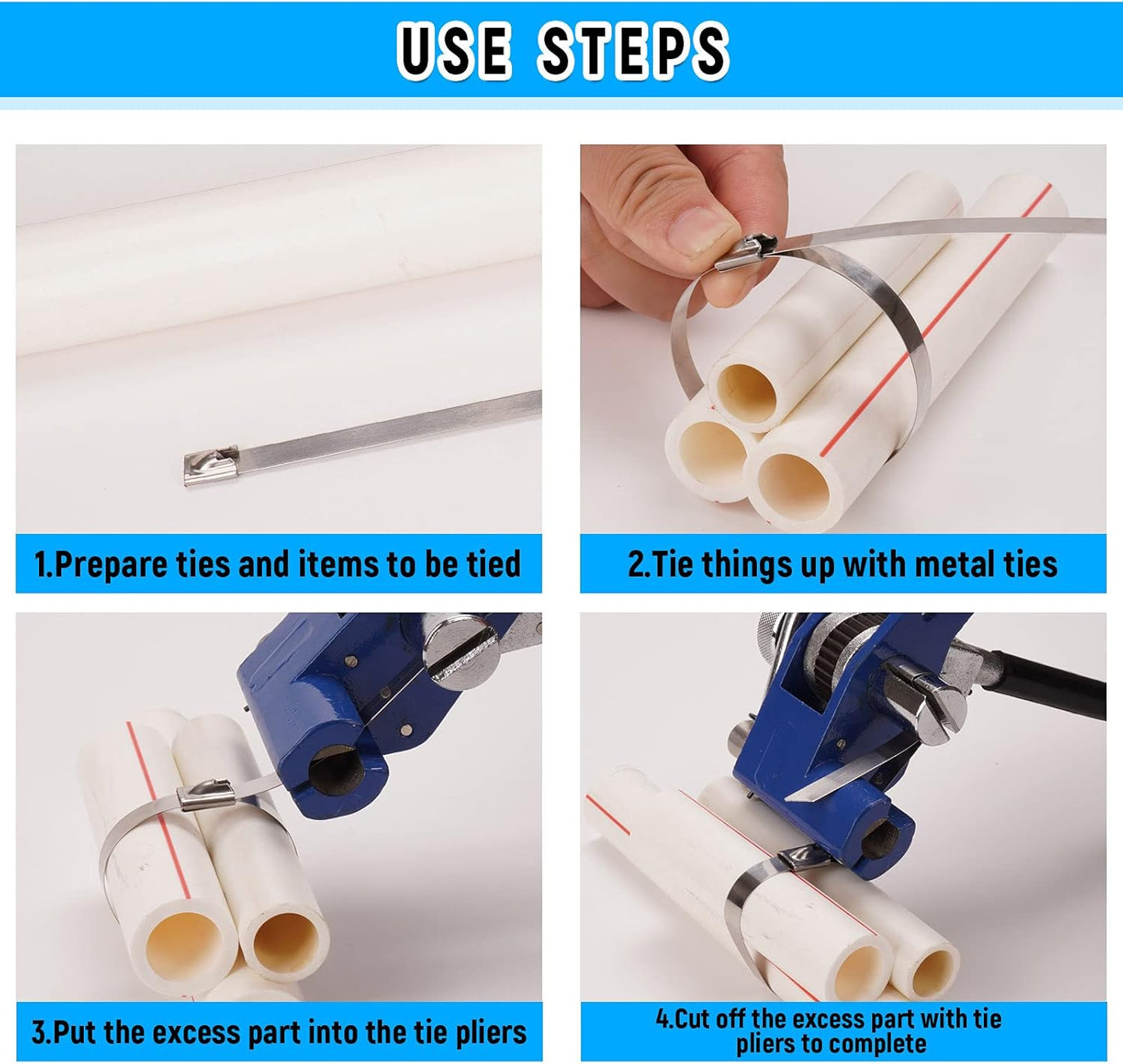 24 Inch Metal Cable Zip Ties, Stainless Steel Zip Ties Long,500 Lbs Heavy Duty Self-Locking Strap Ties, Steel Cable Tie, 40 PCS Strength for Exhaust Wrap, Garden Ties, Outdoor UV Resistant Cable Ties-VerdiqueGarden