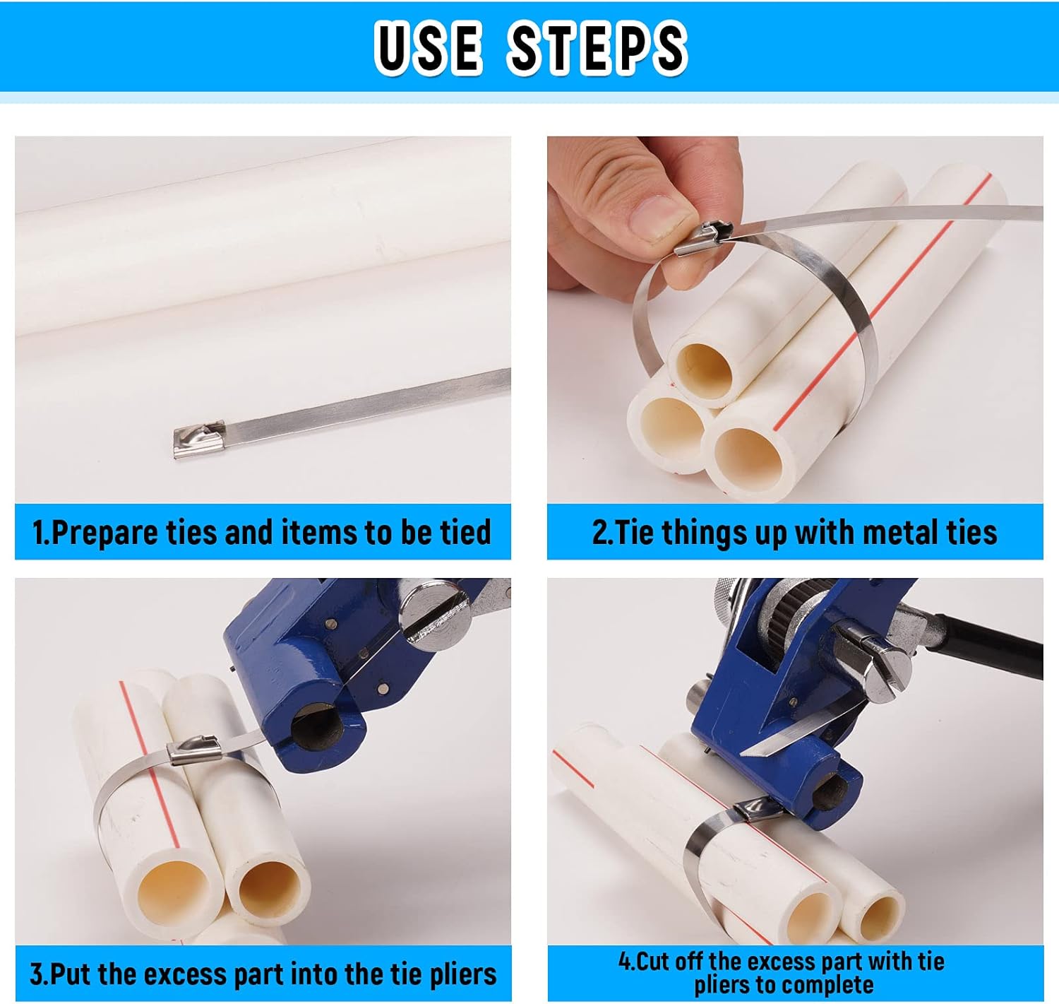 24 Inch Metal Cable Zip Ties, Stainless Steel Zip Ties Long,500 Lbs Heavy Duty Self-Locking Strap Ties, Steel Cable Tie, 40 PCS Strength for Exhaust Wrap, Garden Ties, Outdoor UV Resistant Cable Ties-VerdiqueGarden