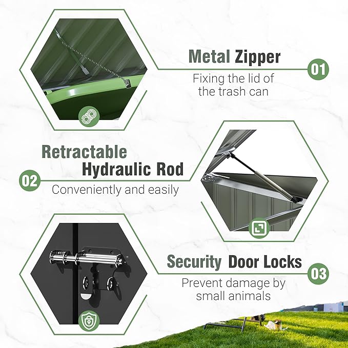 Greesum 5.8x3.3 FT Outdoor Storage Shed Metal Garbage Shed with Lid Chain Hydraulic Gas Rod for Lawn Tools, Bikes, Toys,Garbage Bin,Black-VerdiqueGarden