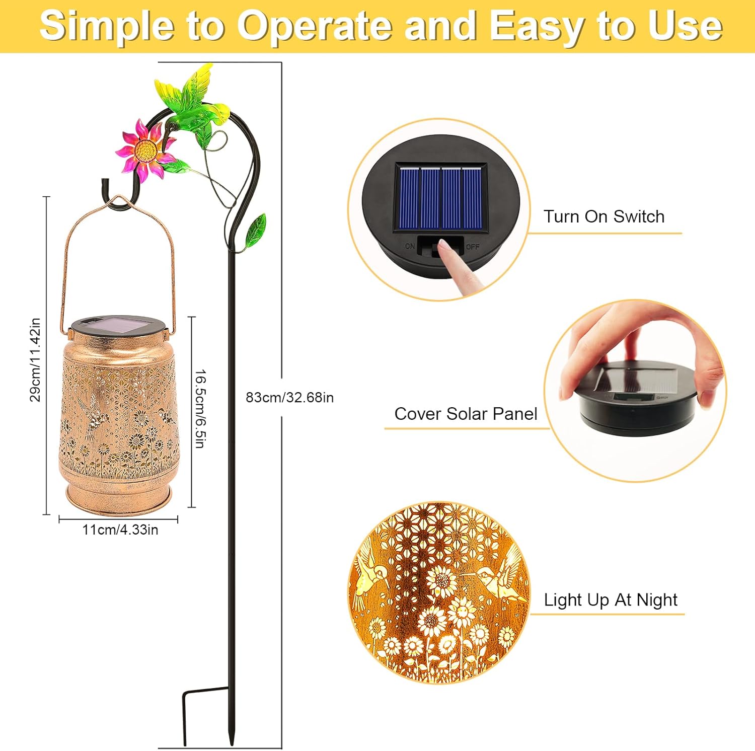 Hummingbird Solar Lanterns Outdoor Garden Decor, Birthday Gifts for Women Mom Grandma Hanging Metal Solar Lights Waterproof LED Decoration with Shepherd Hook Outside for Garden Yard Porch Lawn Patio-VerdiqueGarden