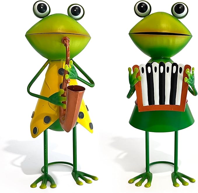 HONGLAND Metal Frog Garden Decor - Metal Frog Outdoor Statue -Funny Garden Frog Decorations - 3D Frog Figurine - Christmas Holiday Housewarming Gifts Lawn Patio Yard Garden Decor (Saxophone)-VerdiqueGarden