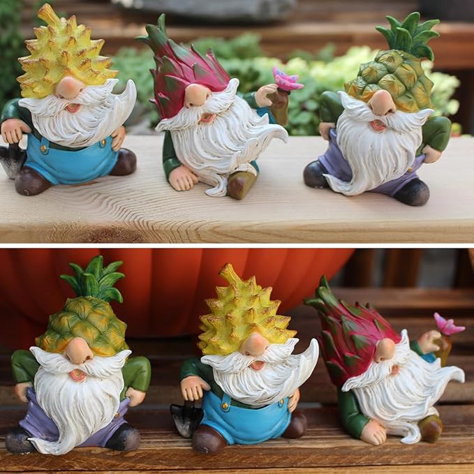 3 PCS Funny Garden Gnome Statues, Creative Resin Dwarf Sculptures, Outdoor Yard Decor, Gnomes Tree Faces for Lawn, Patio, Porch, Miniature Fairy Garden Accessories, Novelty Gift for Indoor/Outdoor Use-VerdiqueGarden