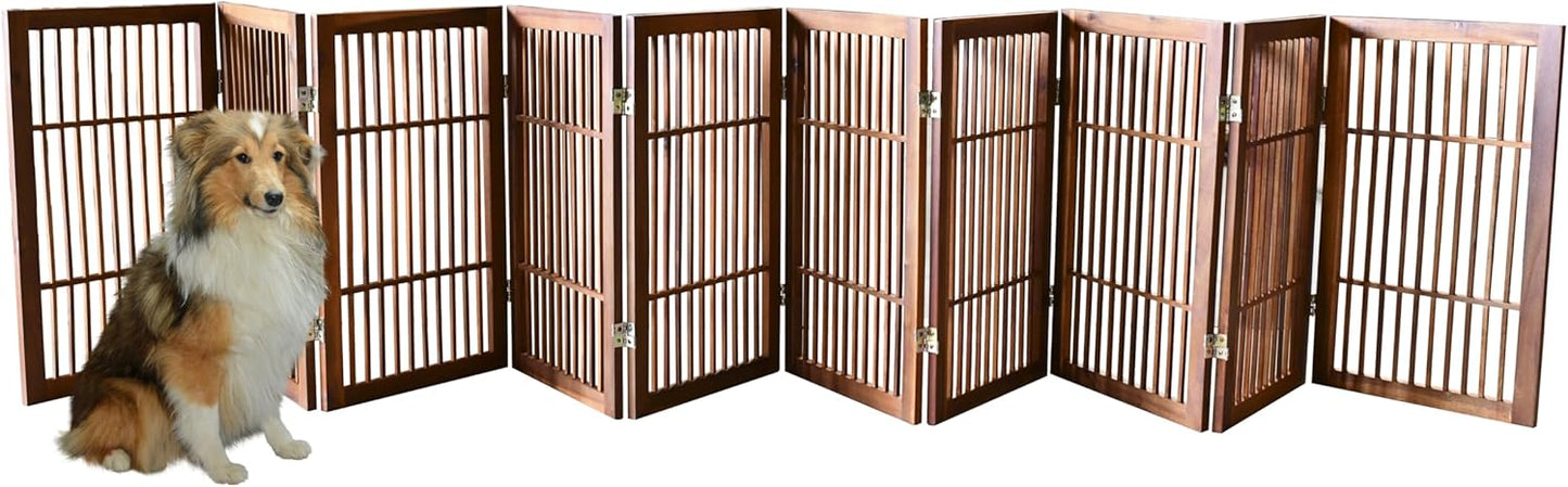 Pet Dog Gate Strong and Durable Freestanding Folding Acacia Hardwood Portable Wooden Fence Indoors or Outdoors by Urnporium (Brown Pet Gate, 10 Panel 30" Tall)-VerdiqueGarden