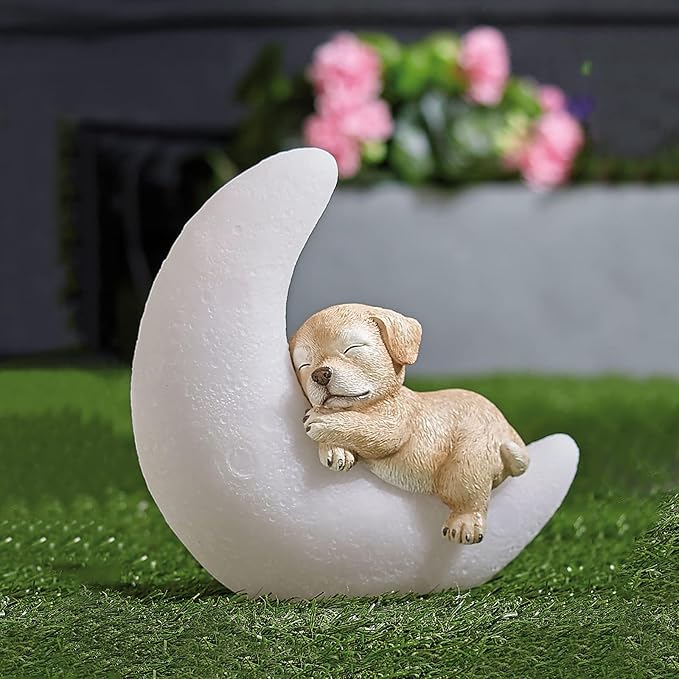 Garden Dog Statues Outdoor Decor, Solar Powered Resin Lawn Ornaments with 8 LEDs Warm White, Outdoor Decoration for Patio Yard Lawn Porch Housewarming Garden Gift-VerdiqueGarden