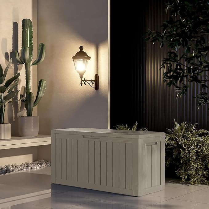 80 Gallon Waterproof Deck Storage - Compact Patio Storage Box & Pool Deck Box, All-Weather Resin Chest with Lock for Cushions & Tools, UV-Resistant, Slate Grey-VerdiqueGarden