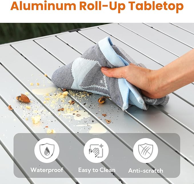 Large 46.4" Camping Table for 2-6 People - 220lbs Capacity Heavy Duty Foldable Outdoor Table with Aluminum Roll-Up Top & Carry Bag, Portable Picnic Desk for BBQ, Tailgating, Backyard (Silver)-VerdiqueGarden