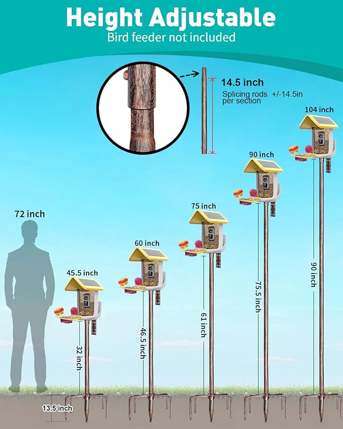 Bird Feeder Pole – 104 Inch Height Bird House Pole with 1-Inch Dia Heavy Duty for Birdfeeders, Feeding Stand with Mount Kit for Outdoor, Slip-Fit Connection, Copper Brushed-VerdiqueGarden