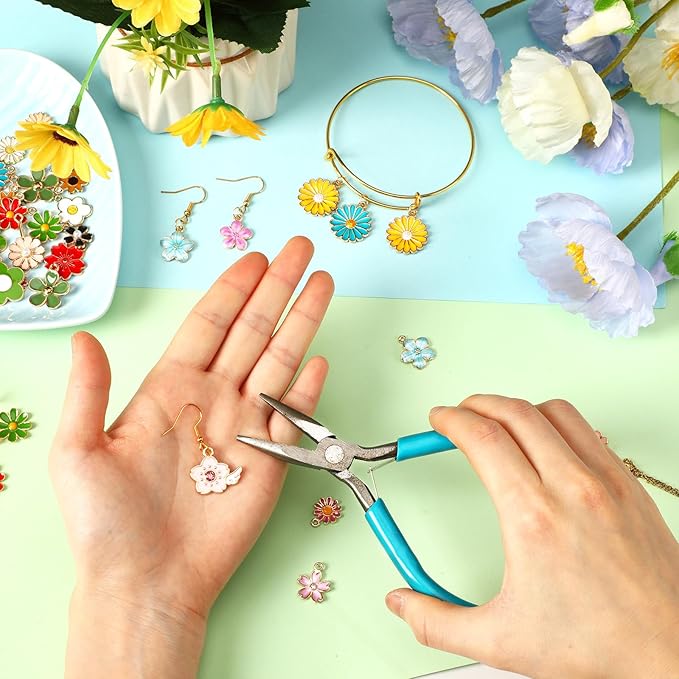 MARFOREVER 40 Pcs/20 Pairs Flower Charms for Jewelry Making Spring Summer Floral Themed Charms Assorted Gold Enamel Charm Pendants for Earrings Necklace Bracelet Making Accessories Gift for Mom Women