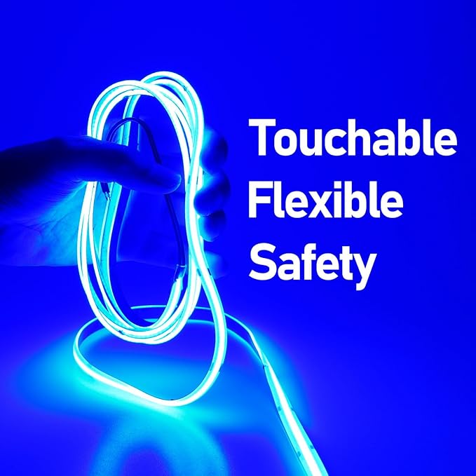 DC 24V COB LED Strip Light Blue IP65 Waterproof 5M/16.4ft Uniform Glow 2400LEDs Flexible LED Tape Lights for DIY Garden Backyard Corridor Stairs Decoration(No Power Supply)-VerdiqueGarden