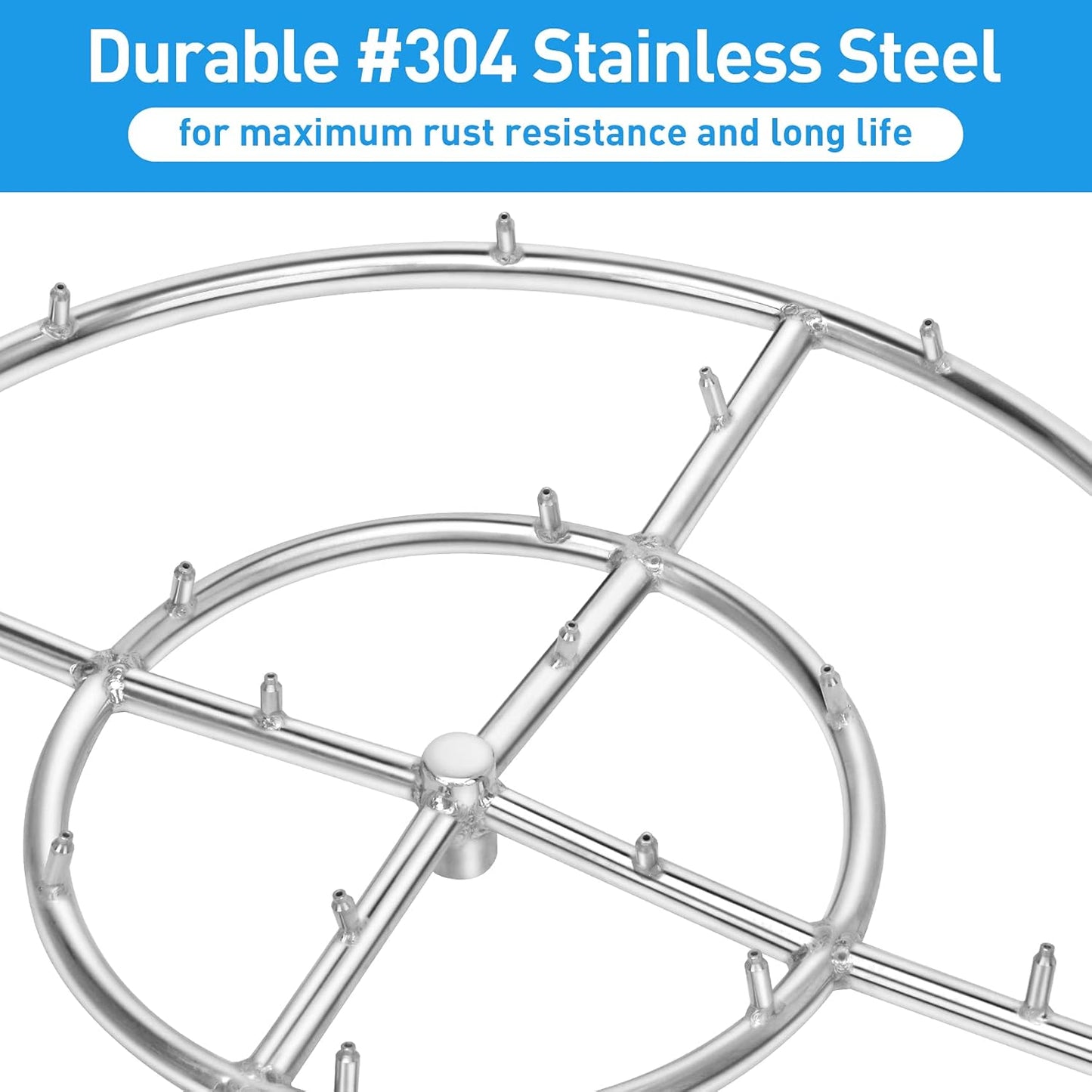 Stanbroil 24" High Flame Round Jet Burner Ring for Natural or Propane Gas Fire Pit, 304 Series Stainless Steel, Double Ring-VerdiqueGarden