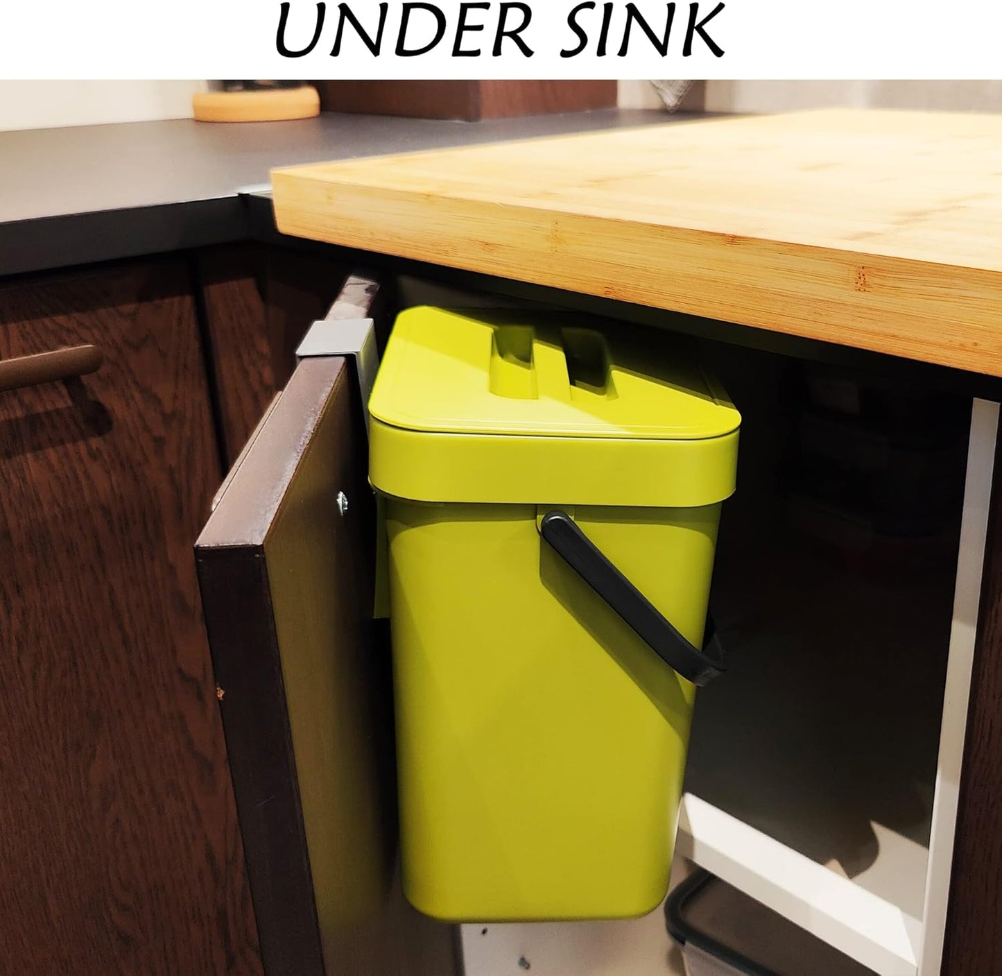 stonespace Small Kitchen Trash Can with Lid, Compost Bin Indoor Kitchen Sealed, Under Sink Trash Can, 5 L/1.3 Gallon Plastic Trash Bin, Green-VerdiqueGarden