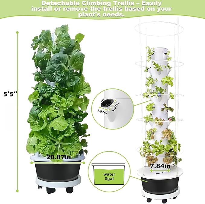 Hydroponic System Kit, Hydroponic Vertical Garden, Lettuce & Herb Starter Kit, with 36 Plant Holes, 9-Tier Indoor Outdoor Growing Tower with Climbing Trellis and Timer-VerdiqueGarden