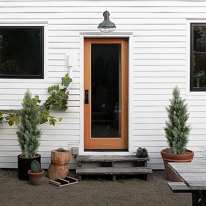 momoplant Artificial Cedar Topiary Trees 3 Ft Fake Cedar Shrubs Set of 2 Faux Cypress Potted Plants for Outdoor Indoor Decor-VerdiqueGarden