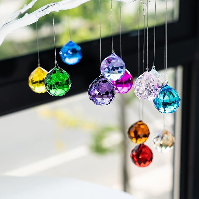 H&D 20mm Multi-Color Crystal Ball Prism Feng Shui Faceted Decorating,Pack of 12-VerdiqueGarden