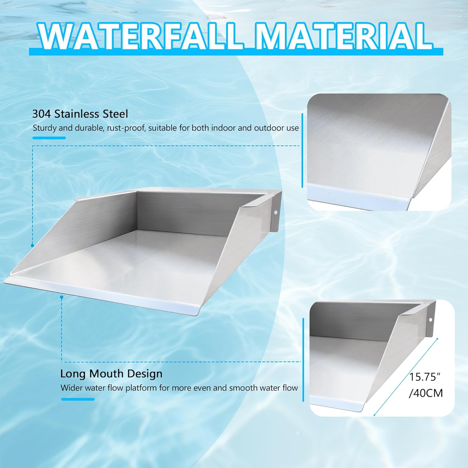 304 Stainless Steel Pool Waterfall Stream Element,Extension Stream,Garden Waterfall DIY Fountain for Garden,Yard,Terrace,Pond Basin,Fountain,Balcony-VerdiqueGarden